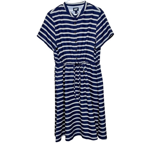 Lands' End Dresses & Skirts - Lands End Womens Nautical Costal Dress Size L Navy Striped Midi Vacation